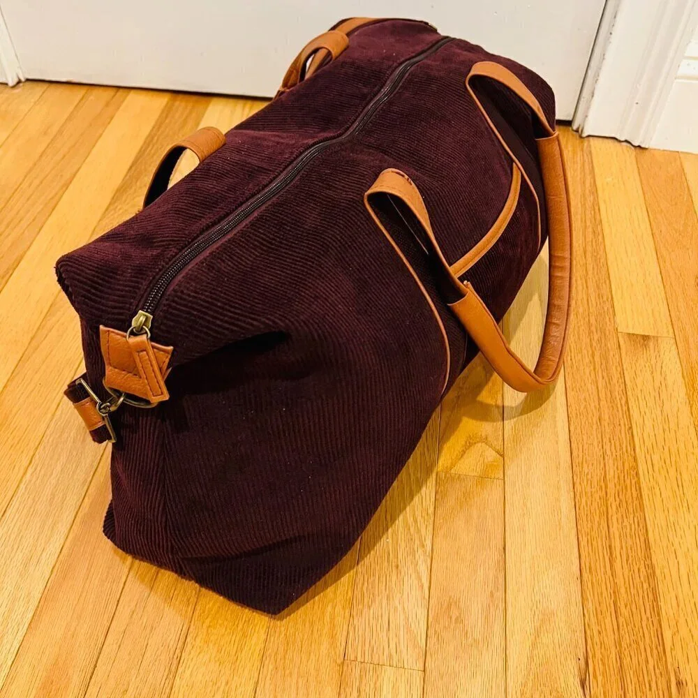 Vintage 80's 90's Corduroy and Leather Large Duffle Bag